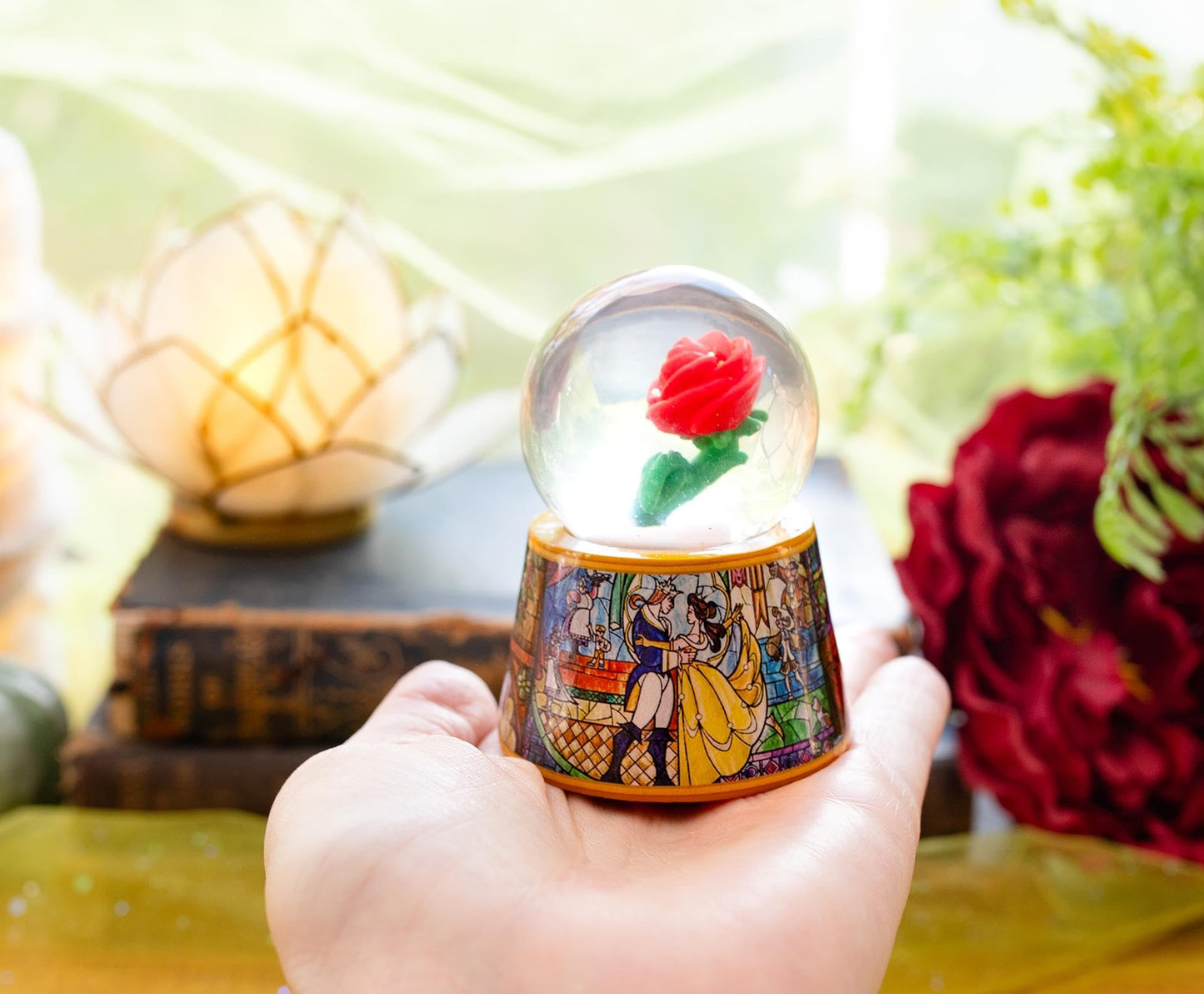 Disney Beauty and The Beast Mini Light-Up Adult Snow Globe with Glitter | 3 Inches Tall