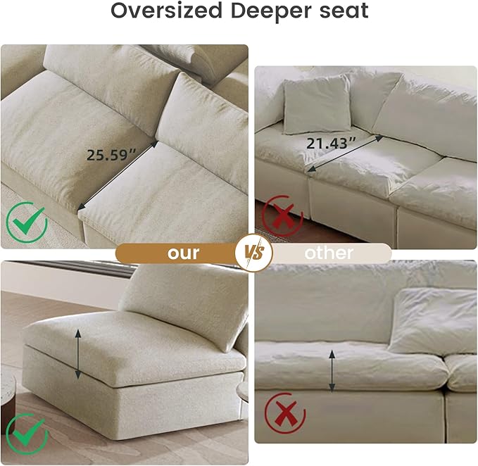 Cloud Couch Modular Sectional Sofa with Storage Ottoman,160.6" L Shaped Couch for Living Room,Down Filled 5 Seater Convertible Sectional Sofas,Covers Washable&Replaceable (Khaki)