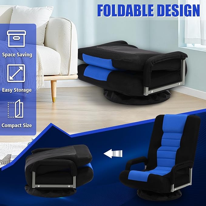ACIPENSER Swivel Gaming Chair Multipurpose 2PACK Floor Gaming Chair for Playing Video Games, TV, Reading w/Armrest Lumbar Support & 6 Adjustable Postion Backrest for Adults & Kids,Blue