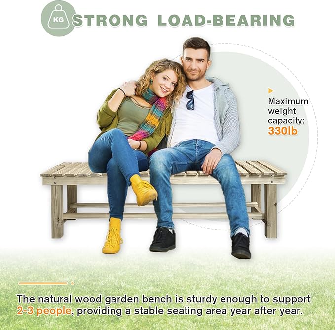 LSPYYDS Outdoor Garden Bench, 3-Person Wood Patio Bench Weatherproof Outdoor Backless Bench, Anti-Corrosion and Anti-Rust Garden Benches for Garden Lawn Porch Park Backyard (Natural,47.25''/120cm)