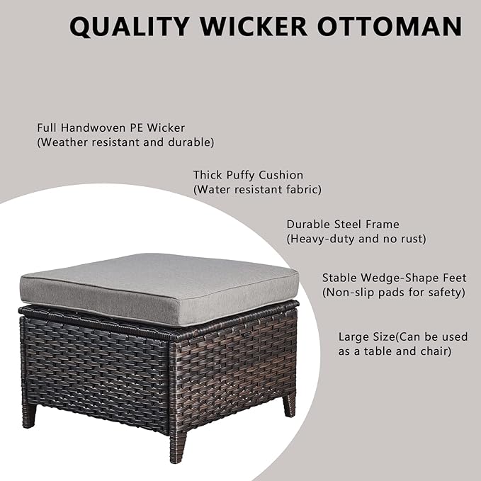 Rilyson Wicker Patio Furniture Set - 6 Piece Rattan Outdoor Sectional Conversation Sets with 1 Sofa,1 Loveseat,2 Armrest Chairs and 2 Ottomans for Porch Deck Garden(Brown/Grey)