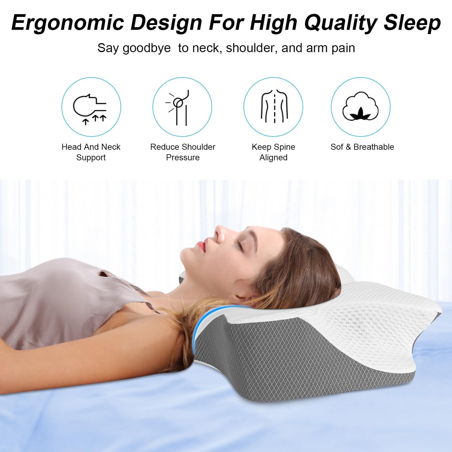 Anvo Pillow for Neck and Shoulder Pain, Cervical Pillows for Neck Pain Relief, Memory Foam Pillows Orthopedic Ergonomic Design for Sleeping, Suitable for Side Back and Stomach Sleeper, Grey Frim