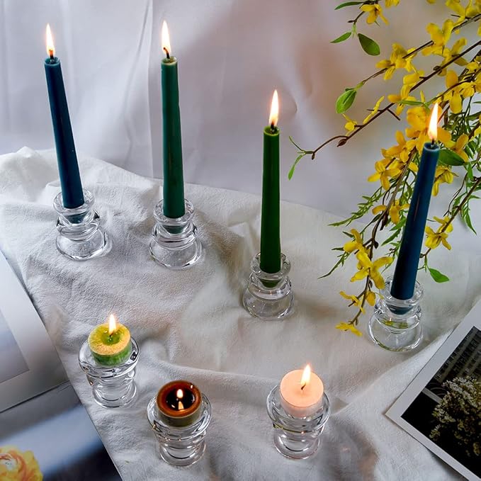 Clear Glass Candlestick Holders, Set of 6 Taper Candle Holders for Wedding, Decoration and Dinning
