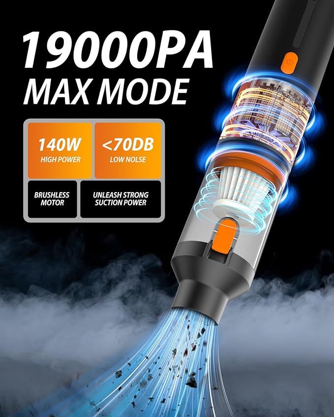 Handheld Vacuum Cordless, 19000Pa High Power Suction & Blower 2 in 1 Mini Portable Car Vacuum Cleaner for Home, Car, Office Desk, Keyboards