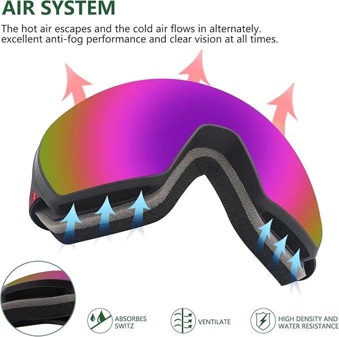 OULAIQI OTG Ski Goggles UV400 Anti-Fog Snowboard Glasses for Men Women Youth- Perfect for Skiing, Snowboarding,Winter Sports
