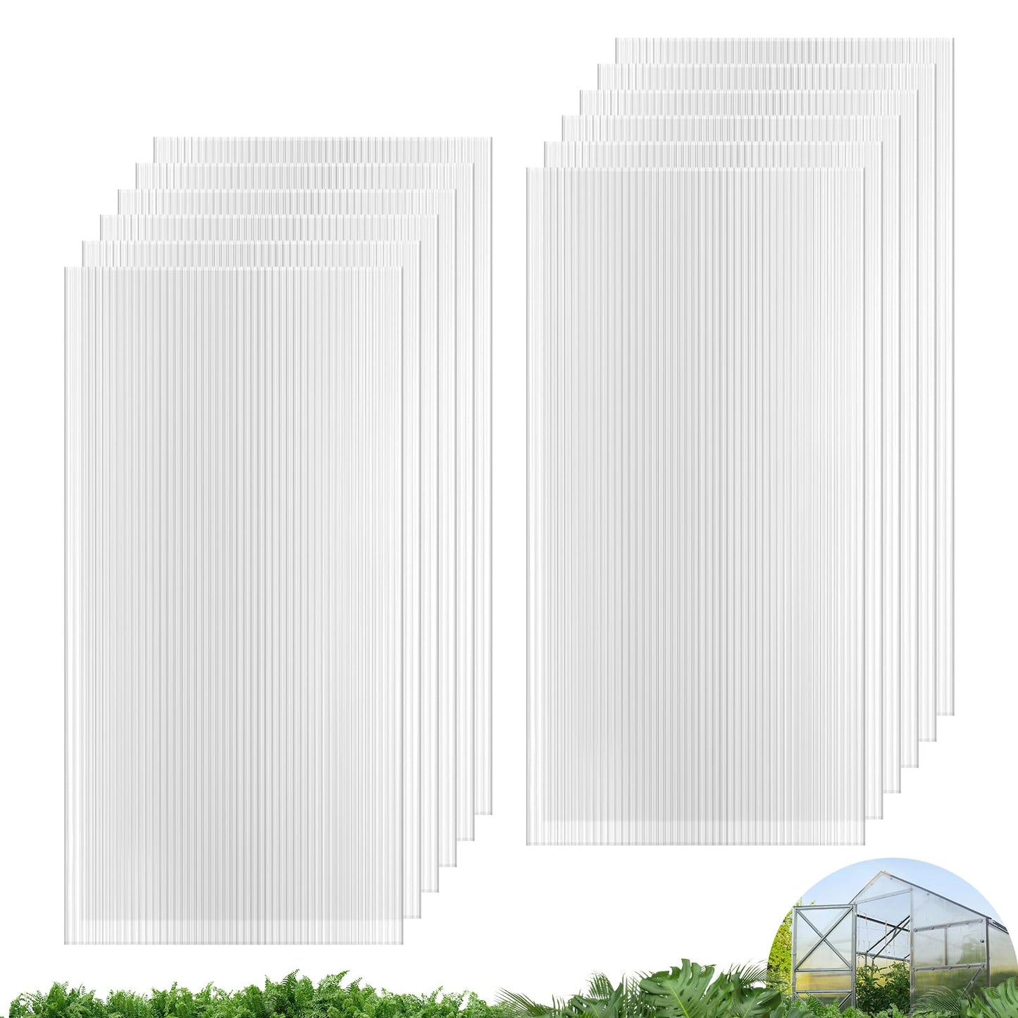 UMIG 12 PCS 4' x 2' x 0.32'' Polycarbonate Greenhouse Panels, Twin-Wall Waterproof UV Protected Corrugated Plastic Roof Panels Sheets, Clear Replacement Panels for Greenhouse, Outdoor, Plant