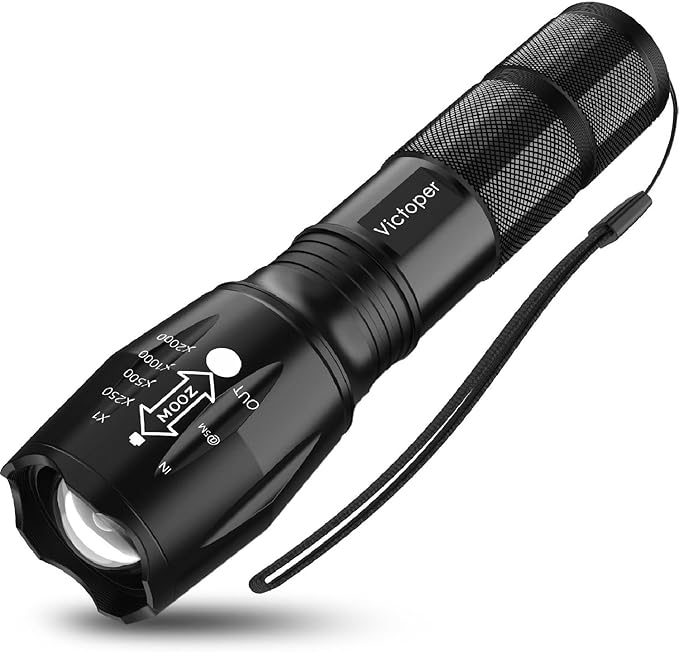 Victoper LED Flashlight 1 Pack, Bright Tactical Torch High Lumens with 5 Modes, Waterproof Zoomable Flash Light for Outdoor, Gifts for Hunting Camping Essentials Gear