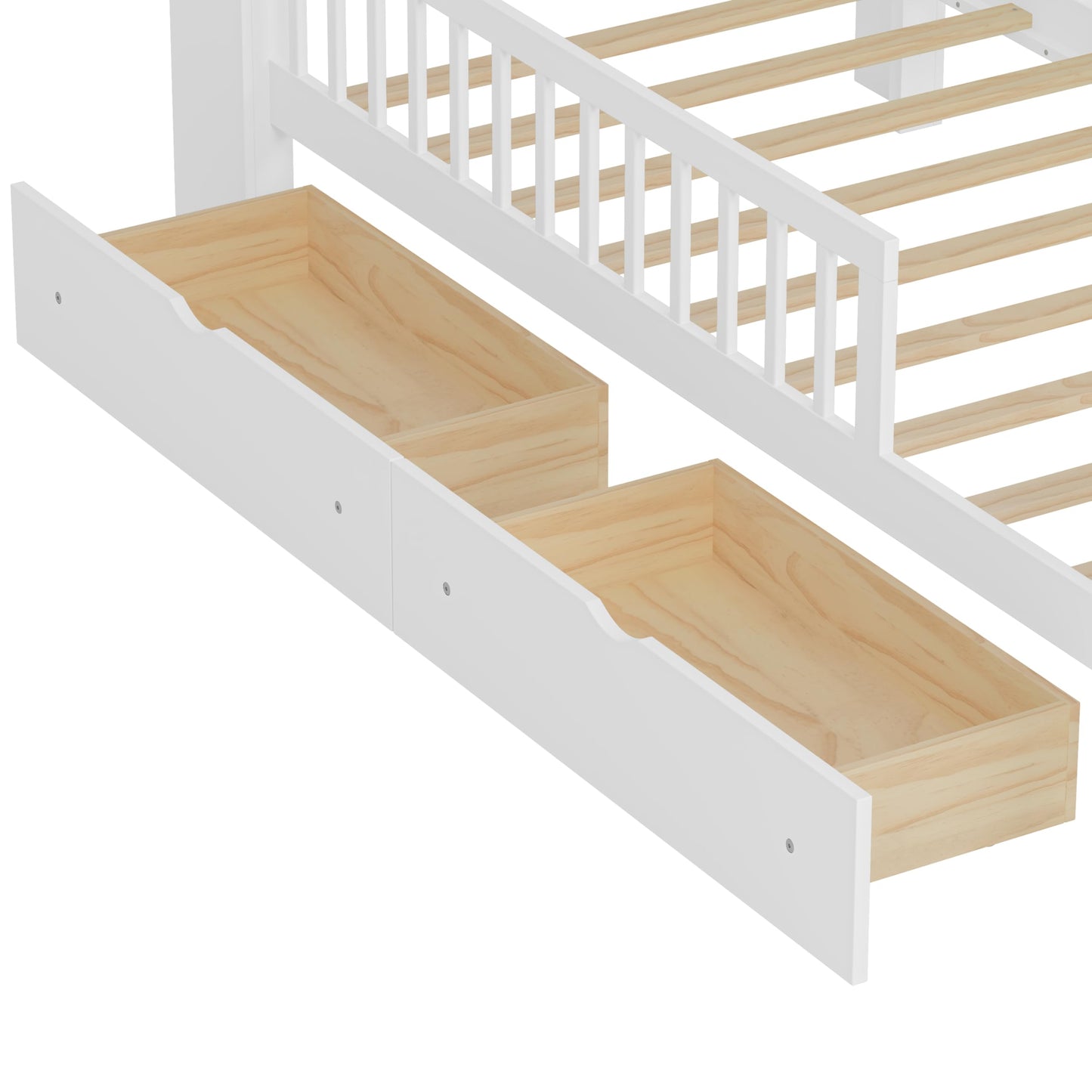 Bellemave Kids Twin Bed Frame with Storage Headboard, Wooden Platform Bed with 3 Side Guardrails and 2 Drawers, Twin Size Bed Frame, No Box Spring Needed, Low Daybed for Kids, White