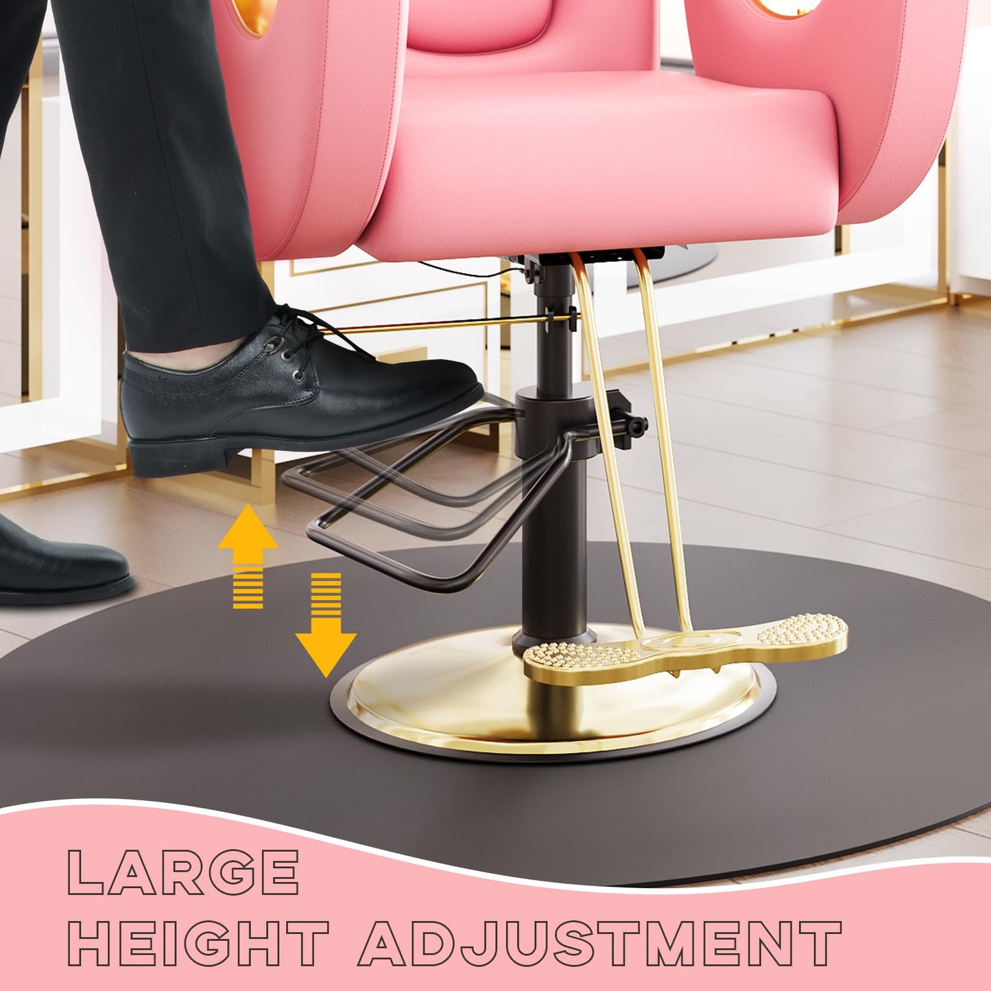 Barber Salon Chair, Reclining Salon Chair with Heavy Duty Hydraulic Pump, 360° Swivel and Height Adjustable, 330 Lbs Capacity Spa Beauty Equipment Hairdresser Armchair for Barbershop- Pink & Gold