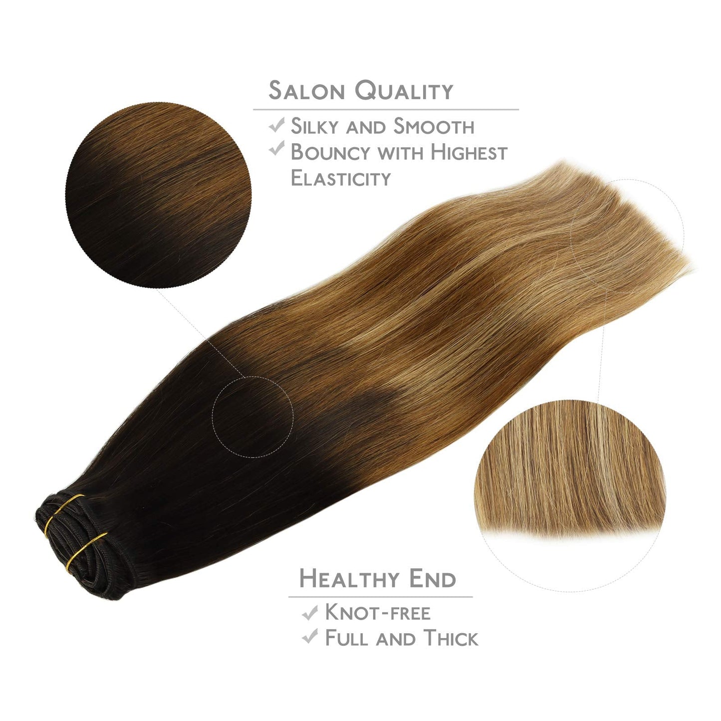 WENNALIFE Clip in Hair Extensions, 150g 16 Inch 9pcs Highlight Dark Brown to Chestnut Brown and Dirty Blonde Human Hair Extensio