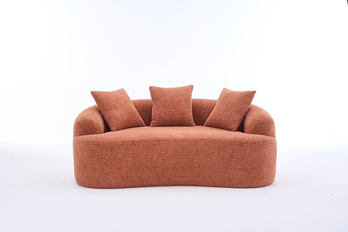 65'' Modern Curved Cloud Loveseat Sectional Sofa for Small Spaces, Luxury Plush Chenille Deep Seat Couch with 3 Pillows, No Assembly Needed Apartment Living Room Furniture, Black
