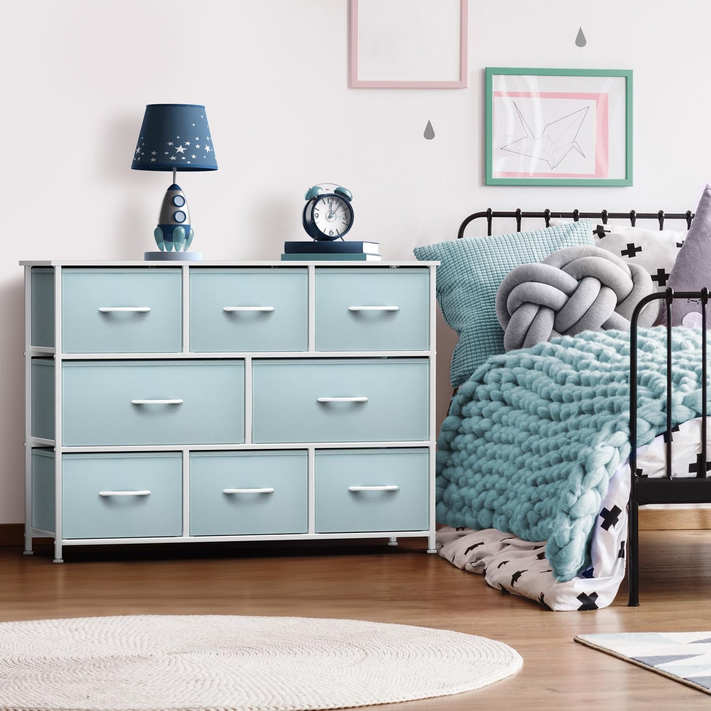 Sorbus Kids Dresser with 8 Drawers - Chest Organizer Unit with Steel Frame Wood Top & Handle, Fabric Bins for Clothes - Wide Furniture for Bedroom Hallway Kids Room Nursery & Closet