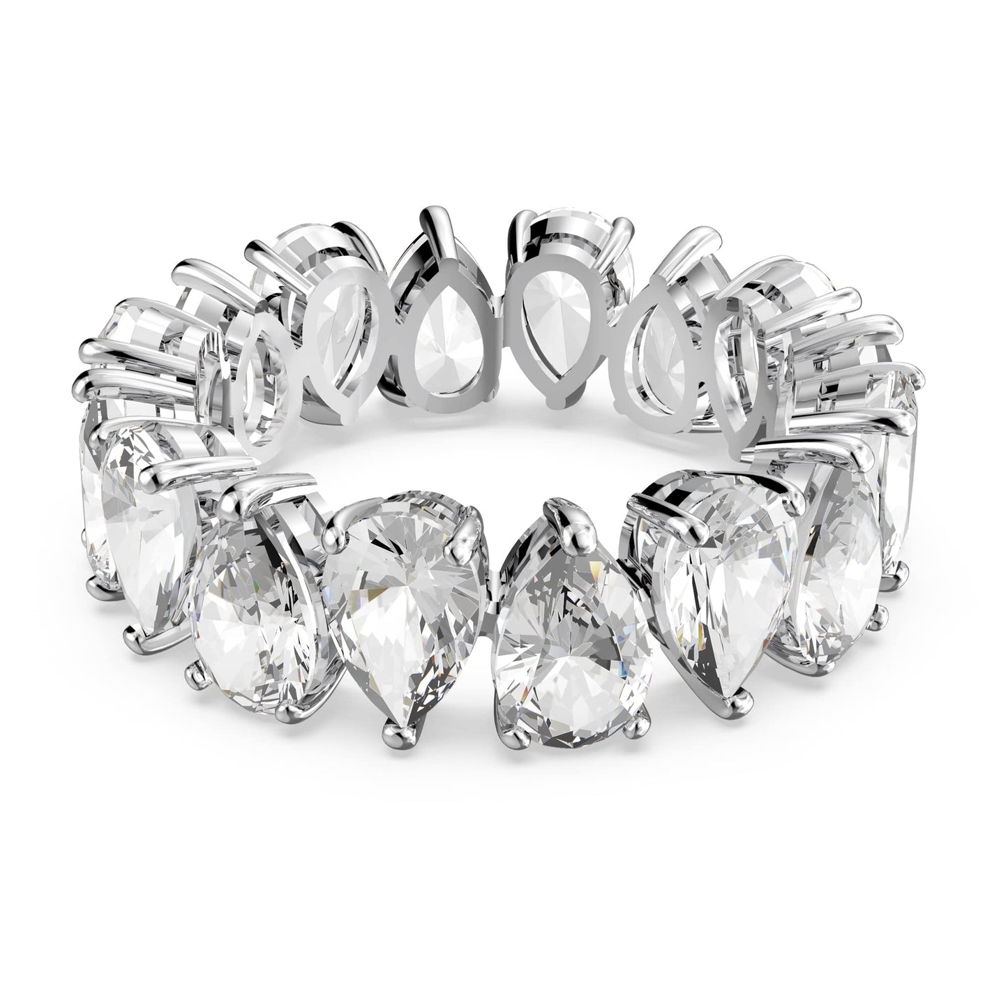 Swarovski Pear Vittore Ring, Ring with Pear-Shaped White Crystal Stones on a Rhodium Plated Setting, Size 5; EU 50
