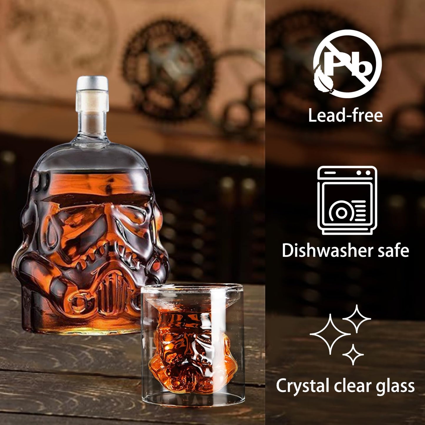 Tfwadmx 750ml Transparent Creative Whisky Decanter, Whiskey Carafe, Set with 2 Wine Glasses (5oz), Whiskey Glasses for Wine Scotch Bourbon, Scotch, Vodka, Christmas Gift for Men Women