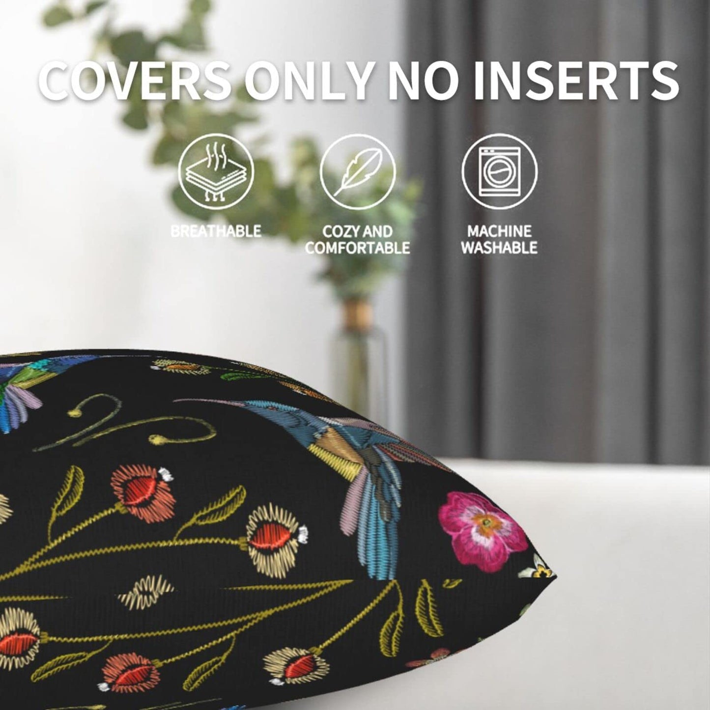 Abucaky Pillowcase Set of 2 Hummingbirds and Exotic Flowers Throw Pillow Covers Shells for Couch Office Bedroom Home Decoration, 20"X20"