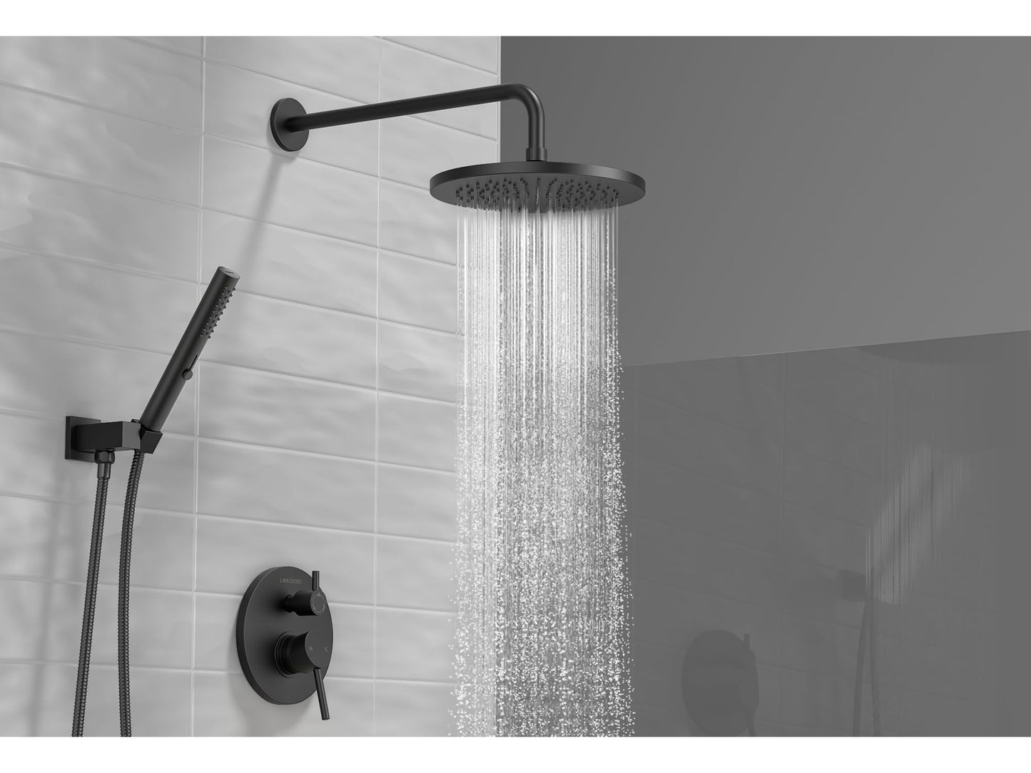 Lava Odoro Modern 2-Setting Round Rain Shower System with Handheld, Matte Black Rainfall Shower Faucet Set Rain Shower Head and Handle Set, Shower Valve Trim Kit, 10 Inch, Matte Black, SF104-MB
