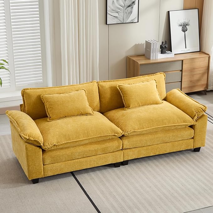 Oprisen 86" Modular Sectional Sofa, Comfy Cloud Couch Sectional Sofa, Chenille Sofa Sleeper Deep Seat Sofa with Throw Pillows for Living Room (Yellow, 86"- Loveseat)