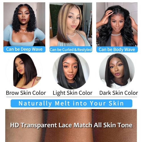 Oriole 200 Density 6x6 Glueless Bob Wig,100% Human Hair,<2-year life,185g>,16 Inch Straight HD Transparent Lace Closure Bob Wig Human Hair Wear and Go Glueless Shot Bob,Free Part