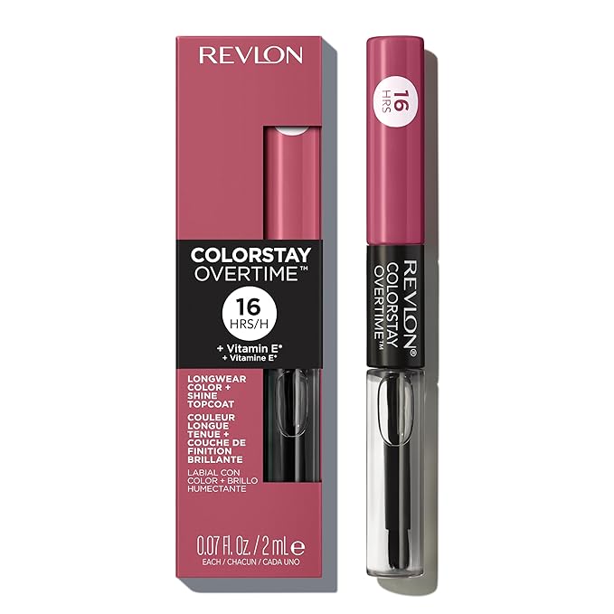 Revlon Liquid Lipstick with Clear Lip Gloss, ColorStay Overtime Lipcolor, Stocking Stuffer for Women, 005 Infinite Raspberry, 0.07 fl oz