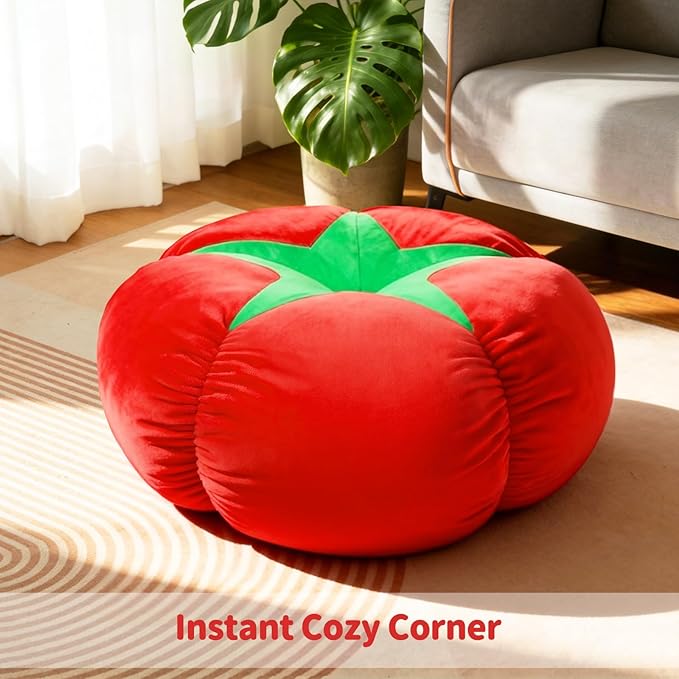 Extra Large Tomato Floor Cushion Pillow – Plush Floor Cushion for Sitting & Activities, for Reading, Gaming, Meditation & Home Decor – Cute Round Plush Chair Cushion.65cm/25.6Inch