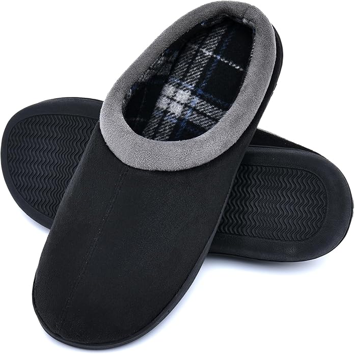 Memory Foam Mens Slippers Slip-On Comfy House Slippers for Men Indoor Outdoor Non-Slip Warm Winter Men’s Bedroom Slippers ...