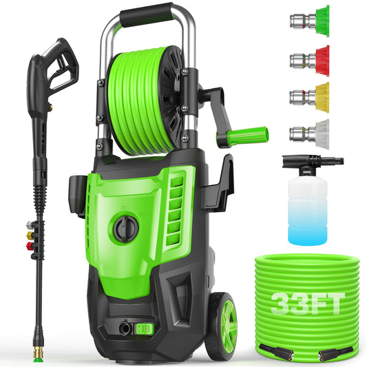 Pressure Cleaner 4800PSI, 4.0GPM Portable Power Cleaner with Foam Cannon,4 Nozzles,33FT Hose and Soap Bottle,Car Wash Machine/Car/Driveway/Patio Clean,Green