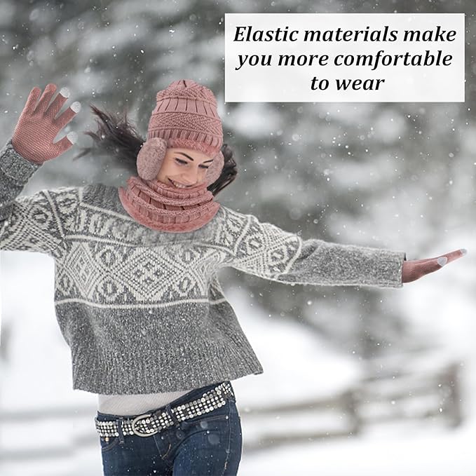 Winter Hats for Women Beanie Hat Warm Thick Knit Skull Cap Hat and Scarf Gloves Sets