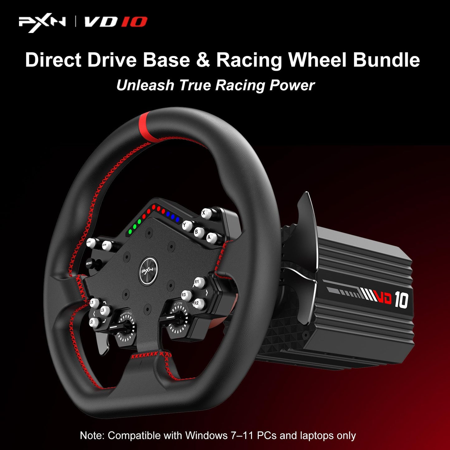 PXN VD10 + W DS R2 Racing Wheel Bundle - VD10 Direct Drive Base with W DS R2 Gaming Steering Wheel, 10Nm Force Feedback, Professional Servo Motor - Sim Racing Set for PC Windows