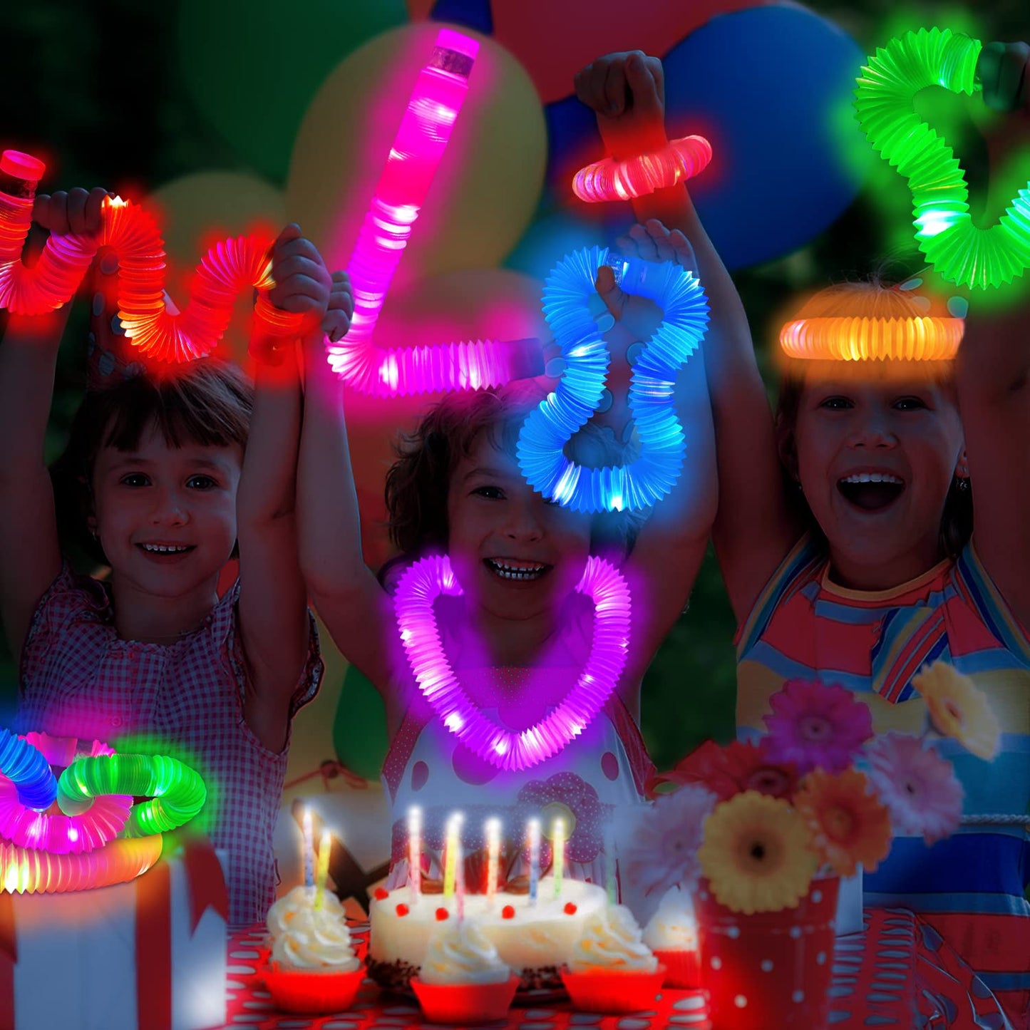Glow Sticks Camping Essentials for Toddlers-6 PCS Light Up Pop Tube Party Favors Toys Gifts for Kids Halloween,LED Bracelet Necklace Accessories,Fun Camp Games Activities Gear Stuff for Boys Girls