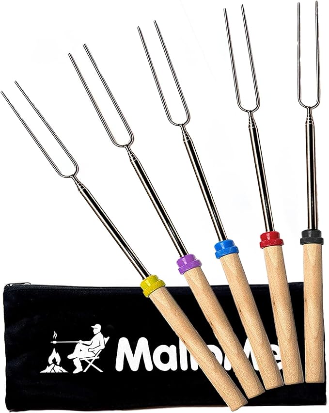 MalloMe Smores Sticks for Fire Pit Long - Marshmallow Roasting Sticks Smores Kit - Smore Skewers Hot Dog Fork Campfire Coo...