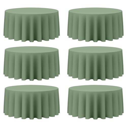 BRILLMAX 6 Pack Sage Green Round Tablecloths 132 Inch - Circle Bulk Linen Polyester Fabric Washable Table Cloth Cover for Wedding Reception Banquet Birthday Party Buffet Restaurant