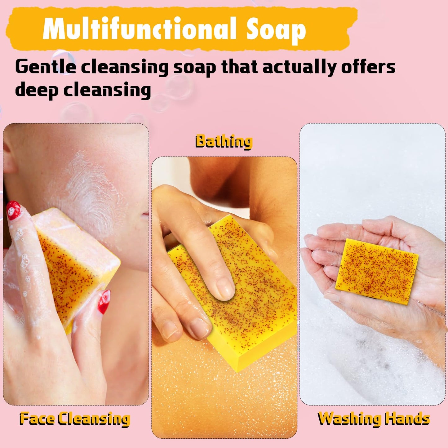 Hunxlio Lemon Kojic Acid Soap, Lemon Turmeric Bar with Vitamin C for Face, Body Hands, Turmeric Soap for Dry Sensitive Skin 2 Ba