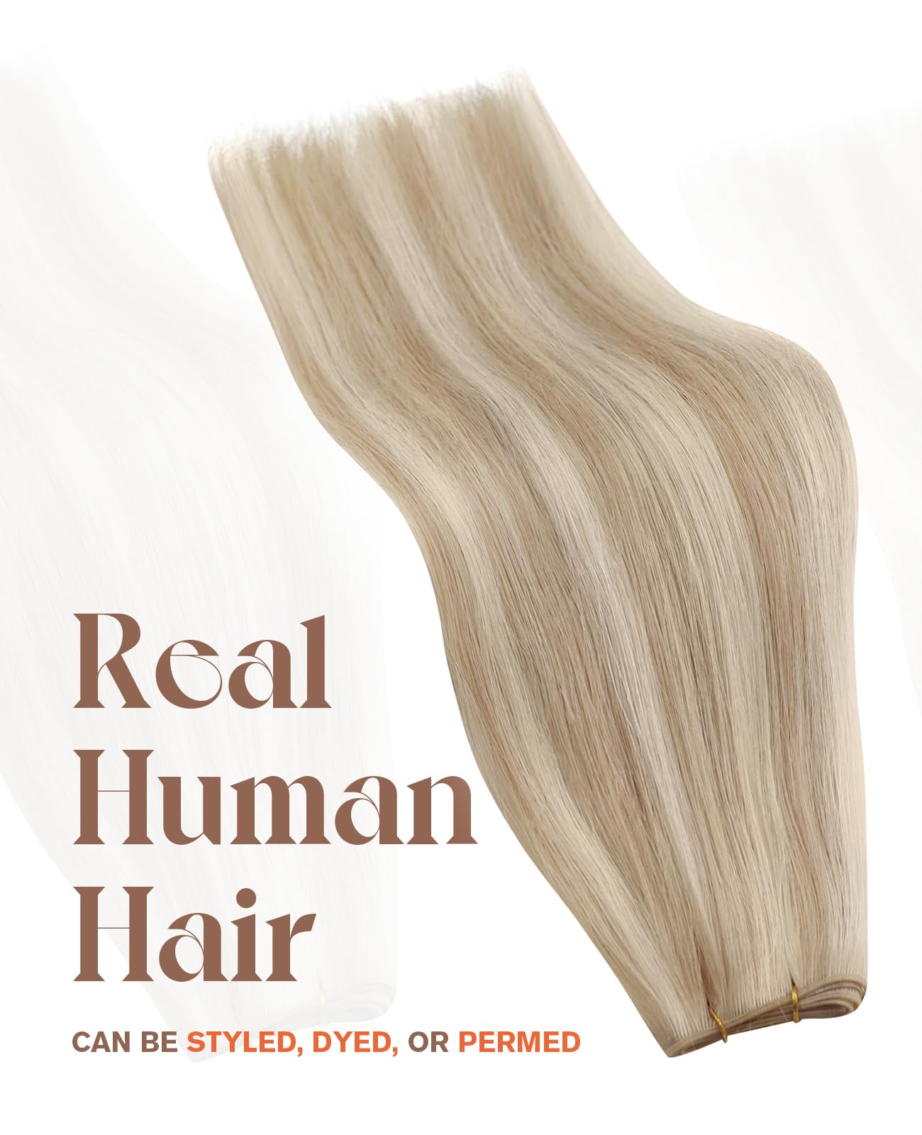 Sunny Hair Genius Weft Hair Extensions Human Hair Blonde Invisible Sew in Hair Extensions Real Human Hair Ash Blonde Highlights