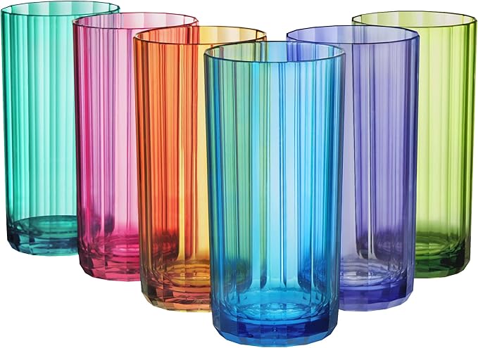 US Acrylic Faceted Plastic Reusable Drinking Glasses (Set of 6) 18oz Water Cups Assorted Colors | BPA-Free Tumblers, Made ...