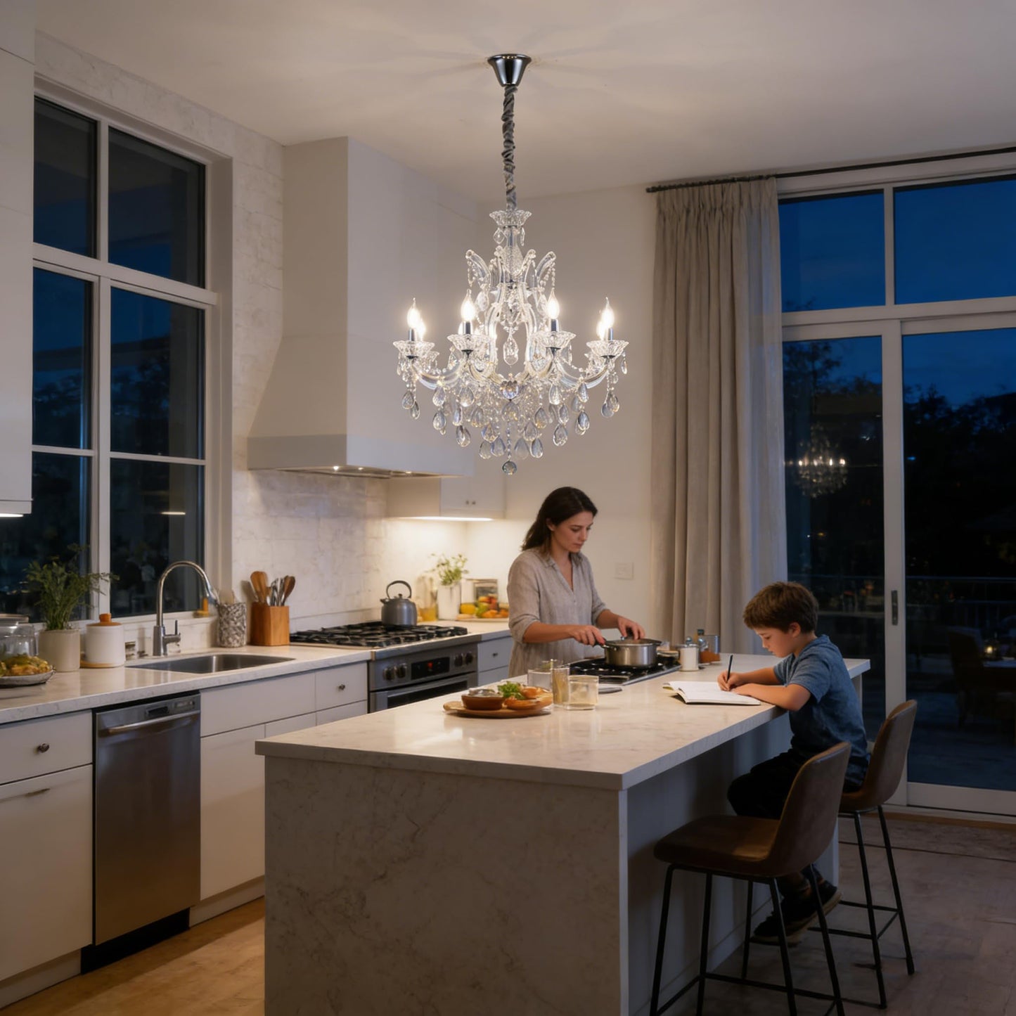 Hubrin Modern Transparent Crystal Chandelier Light Fixture 6-Light，Luxurious Crystal Chandeliers Lighting for Living Room, Kitchen Island, Dinning Room, Bedroom (6 Lights)