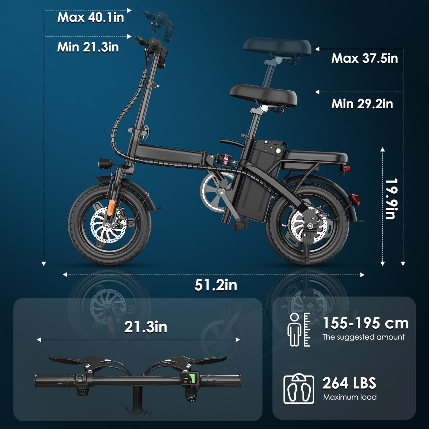 E14 E Bike Electric Bike for Adults 500W Motor, Folding Ebike 14" Adults Electric Bicycles, 48V 10Ah Removable Battery UL 2849 Certified, 30 Miles PAS Range, Mini E Bikes for Teens (E14 Black)