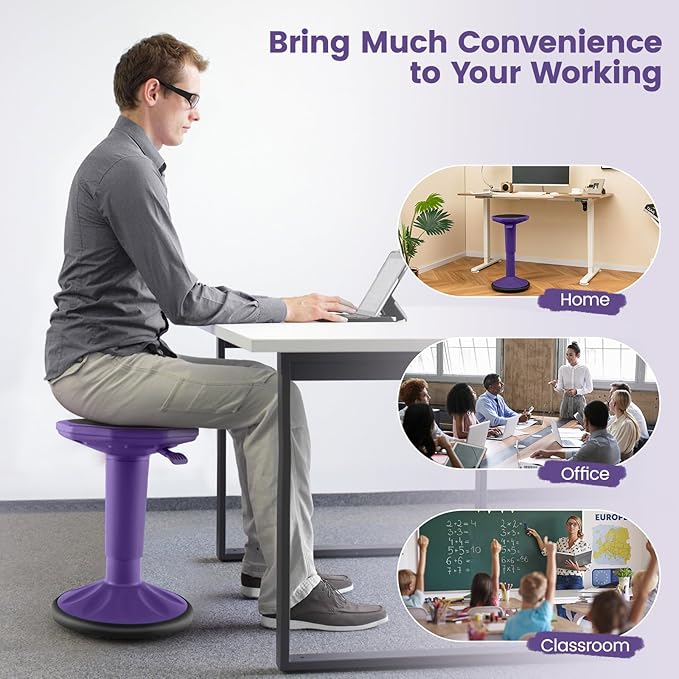 Giantex Wobble Stools for Classroom Seating, 24" Wiggle Stool with Adjustable Height, Sitting Balance Chair for School Active Learning, Office Stand Up, Flexible Seating Wobble Chair (Purple)