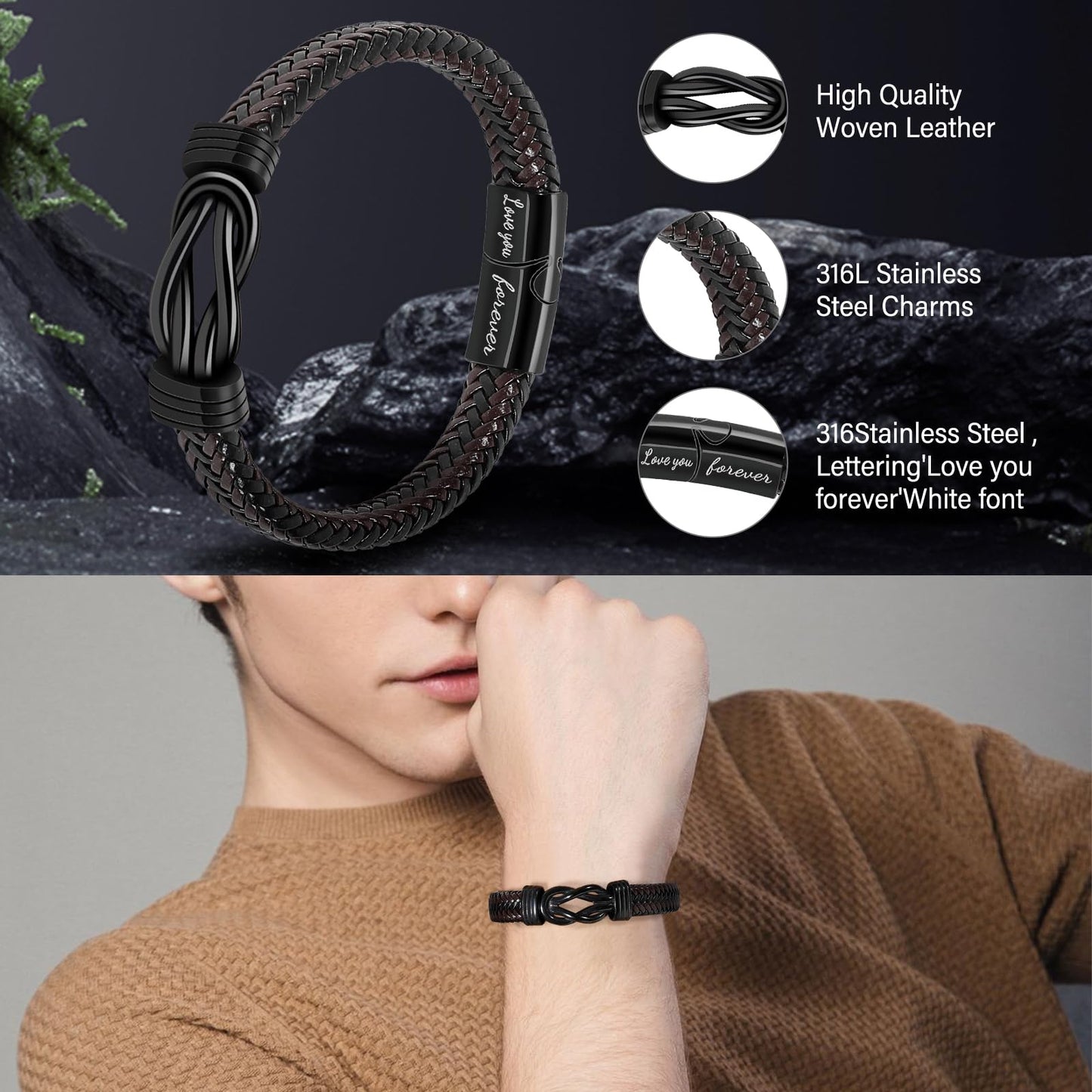 BSTcentelha Mens Gift Set, 6-in-1 Multitool Pen & Men's Fashion Watch & Fashion Bracelets & RFID Wallets & Greeting Card, Luxury Style B