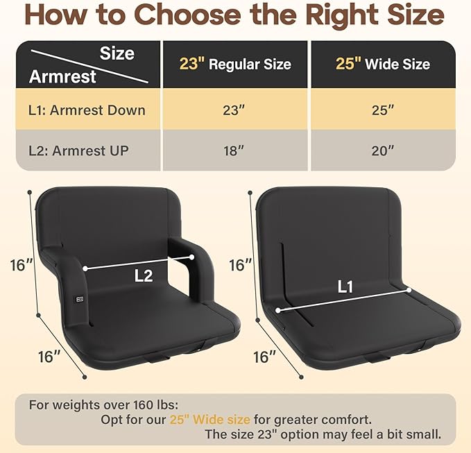 DEKEMASTER Heated Stadium Seats for Bleachers with Back Support, Portable Bleacher Chairs with Back and Cushion, 6 Adjustable Positions Pdded Bleacher Seat for Sport Events Camping