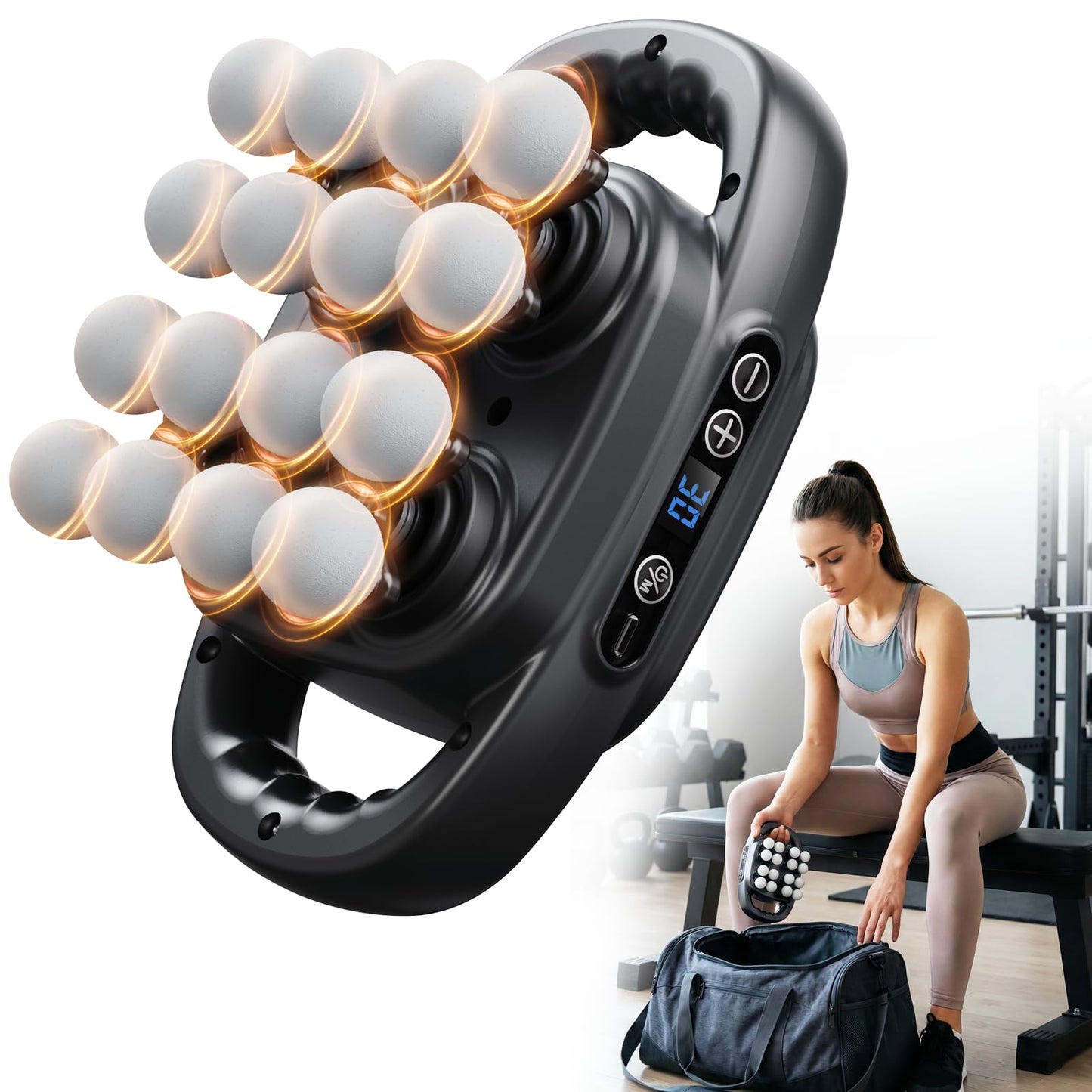 HOTU Massage Gun Deep Tissue, 16-Head Back Massager for Body Muscle Pain Relief, 3 Modes & 30 Intensities Portable Electric Quiet Multi Mini Handheld Percussion Massagers Leg/Waist/Shoulder/Hip/Foot
