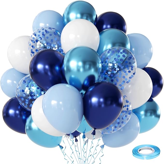 Navy Blue White Balloons Set, Include 50pcs 12inch Metallic Blue Balloons and Pastel Dark Light Blue White Latex Balloons ...