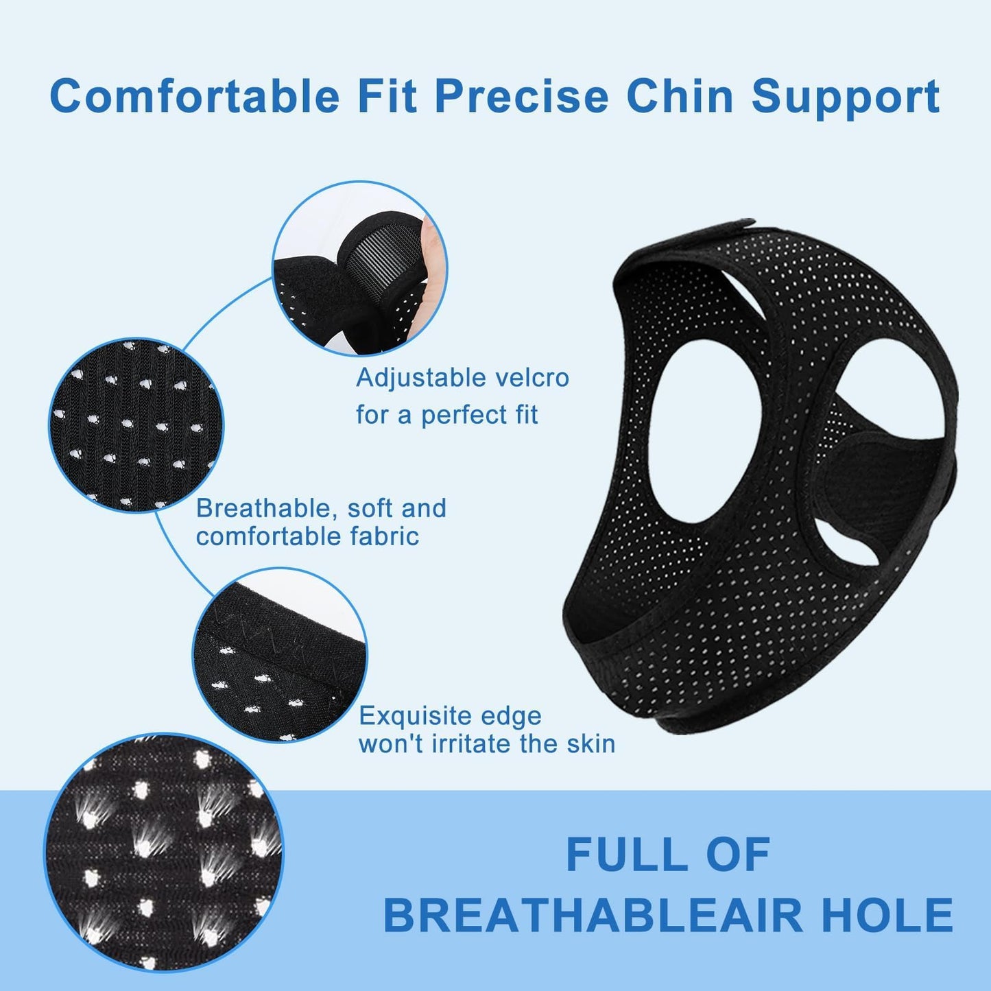 Chin Strap for Sleeping, Anti Snoring Devices Comfortable Effective Stop Snoring Solution, Snore Stopper Breathable, Anti Snore Chin Strap Adjustable Velcro, with Eye Mask, Black 001