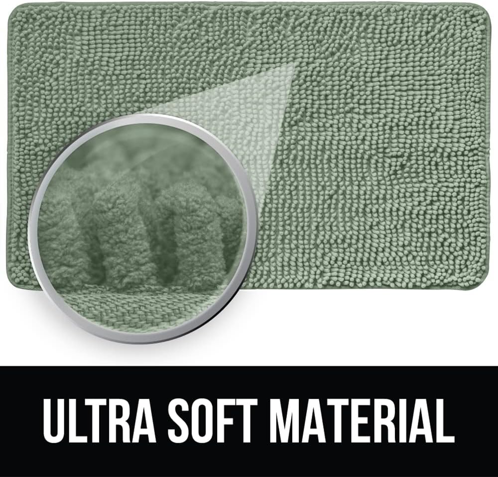 KANGAROO Bathroom Rugs, Chenille Soft Absorbent Bath Rug, Shaggy Shower Mat, Quick Dry Machine Wash Bathmat, Plush Carpet Mats for Tub, Bathtub and Room Home Decor Accessories, 36x24, Sage