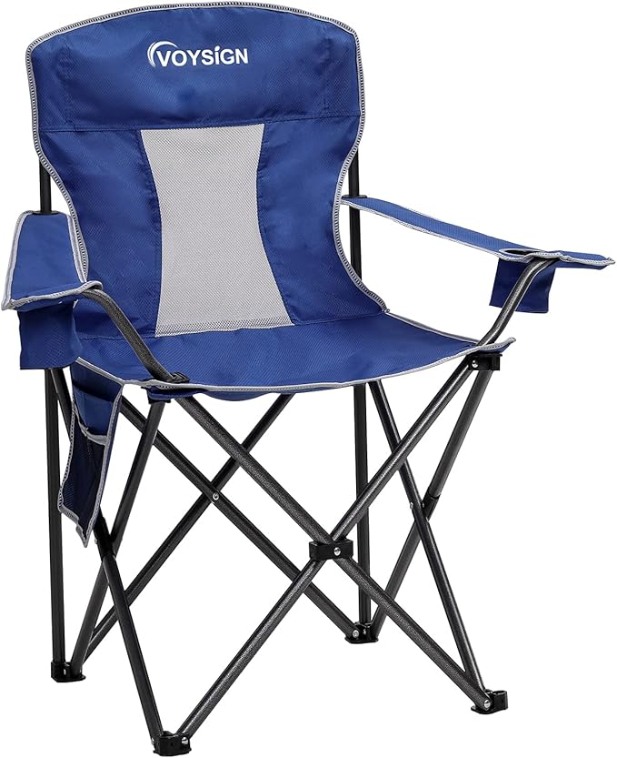 VOYSIGN Mesh Folding Camping Chairs for Adults, Oversized Portable Outdoor Chairs, Weight Capacity 325 lbs with Cup Holder, Storage Pocket, Carry Bag