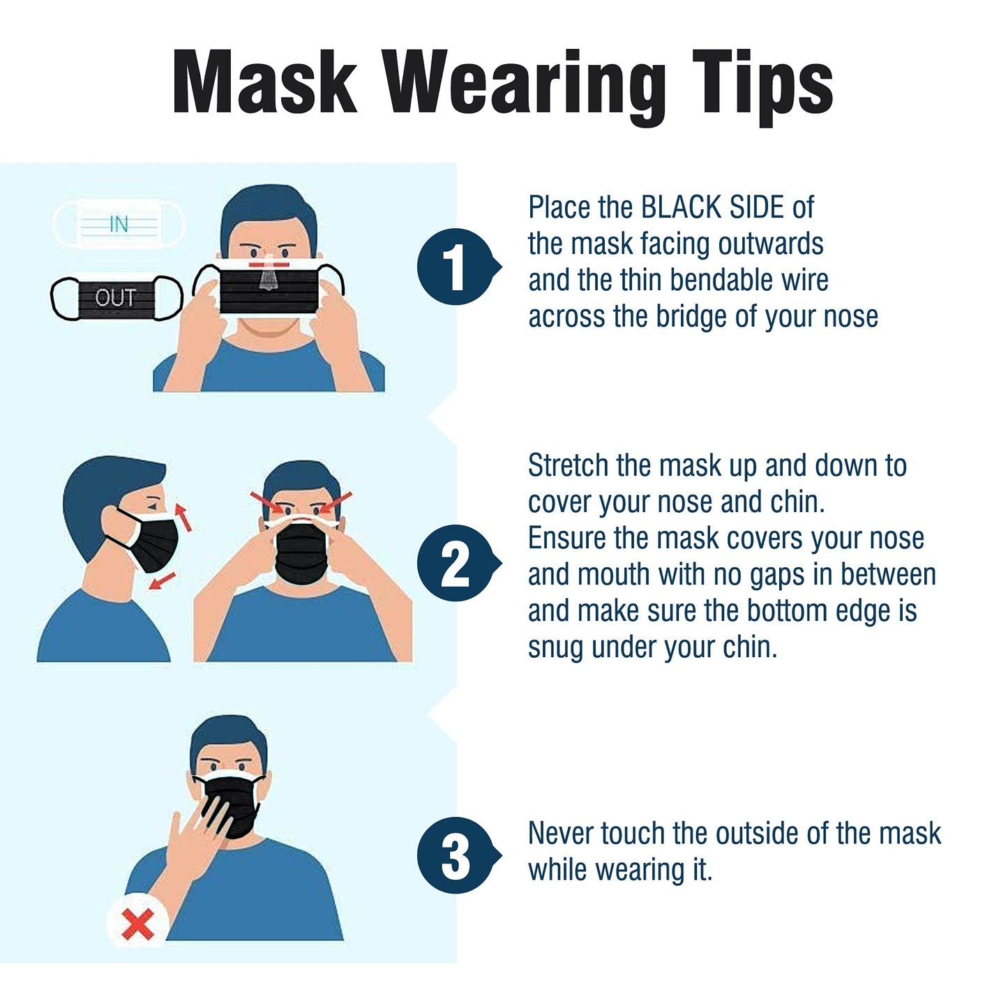 WECARE Black Face Masks Disposable - Individually Wrapped - 50 Pack, Black Masksfor Adults 3 Ply