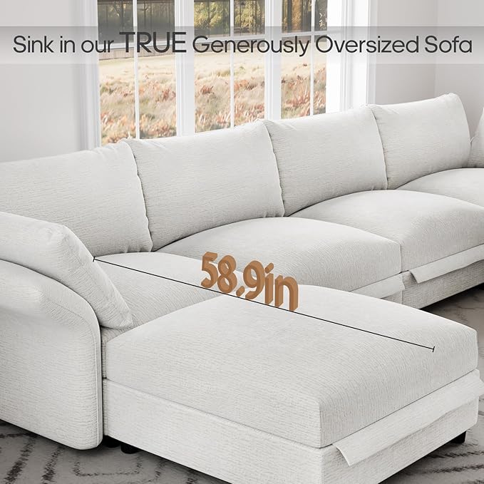 Dreamdashio 226" Oversized Modular Sectional Sofa with Deep & Storage Seat, Large U Shaped Sectional Couch for Living Room with Versatile Armrest, High Backrest, 14 Seater, Beige Chenille