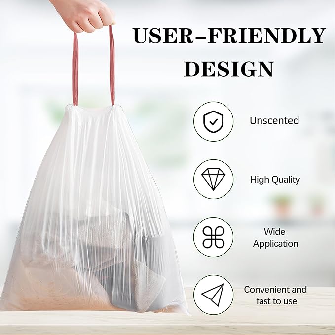 8 Gallon White Drawstring Trash Bags - 210 Count, Thick Garbage Bags for Office, Kitchen, Home - 22.06'' x 25.61'' Plastic Bags