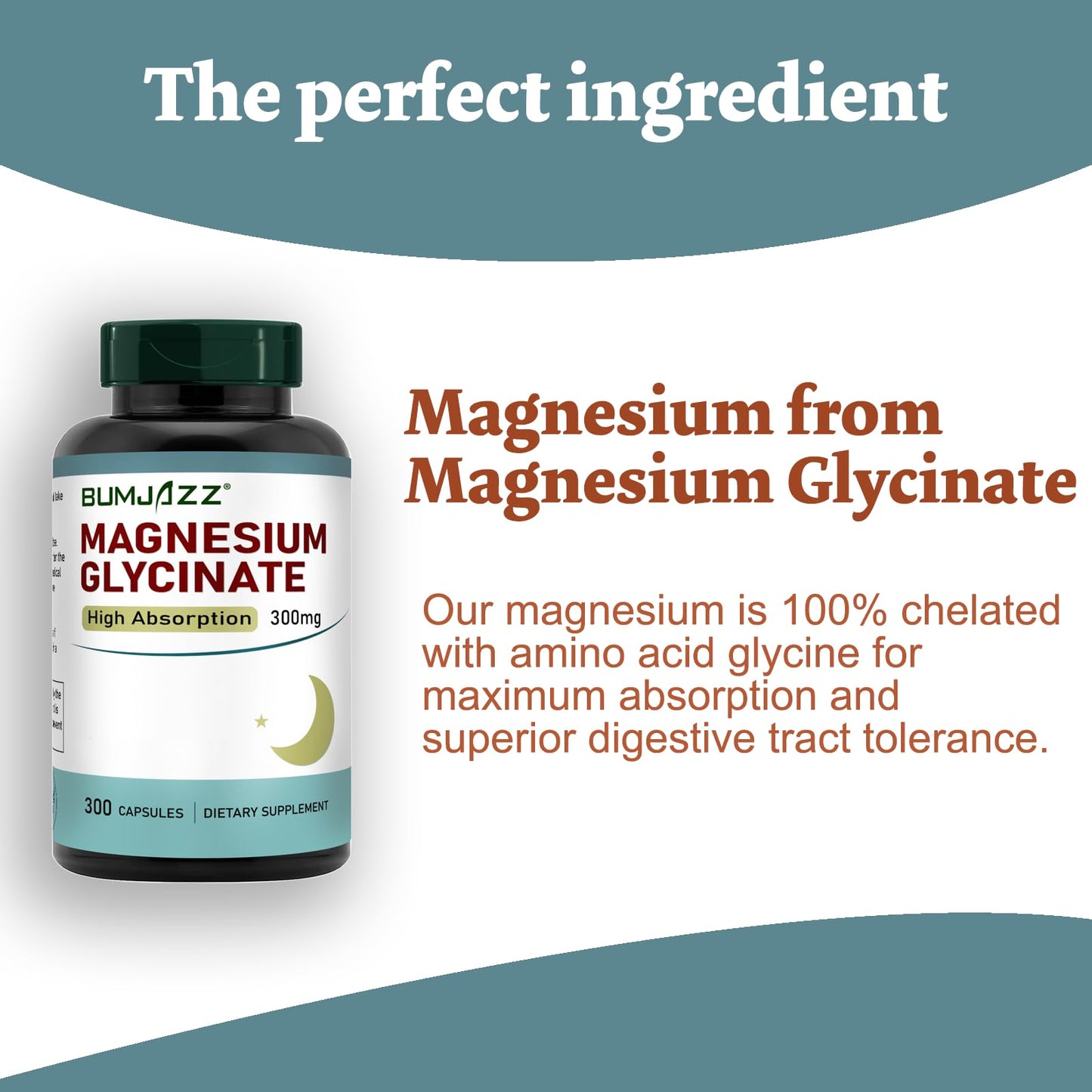 Bumjazz Magnesium Glycinate Supplement - Magnesium Supplement Magnesium Glycinate 300mg - 100% Chelated for High Absorption Vegan Essential Mineral Supplement 300 Capsules