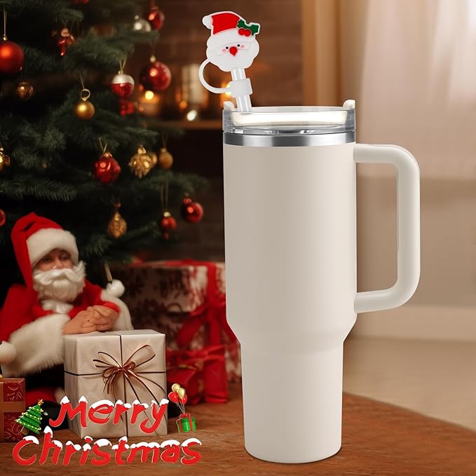 Christmas Silicone Straw Covers Cap for Stanley Cup, Cute Straw Topper for Stanley 30&40 Oz Tumbler, Reusable Dust-Proof Drinking Straw Cover, Set of 4 (Marry Christmas)