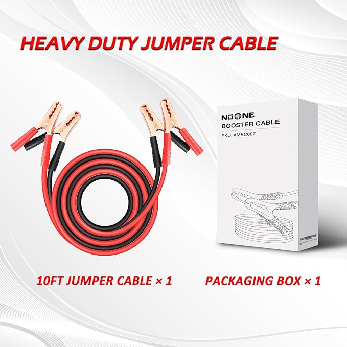 NOONE Jumper Cables for Car Battery, Heavy Duty Automotive Booster Cables for Jump Starting Dead or Weak Batteries (10-Feet (10-Gauge)